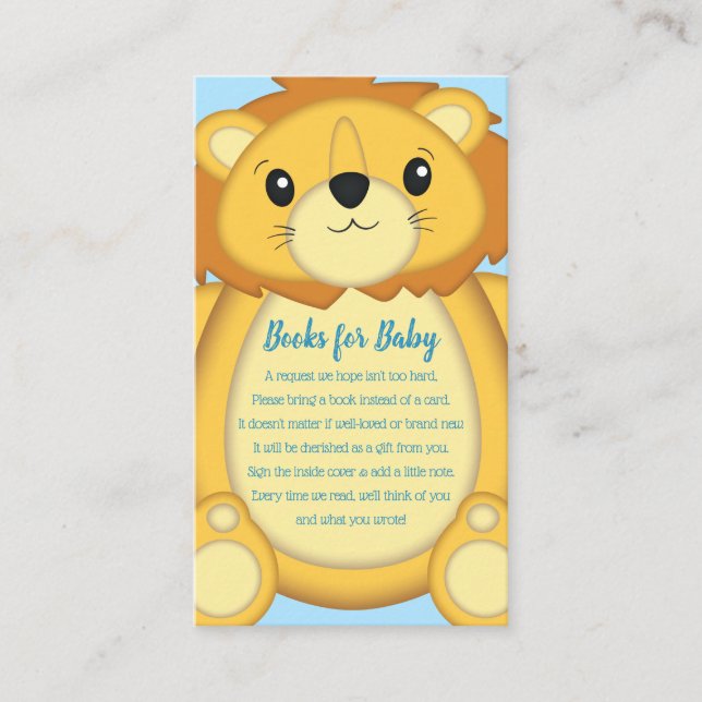 Tarjeta De Recepción Lion Baby Shower Zoo Circus Blue Boy (Anverso)
