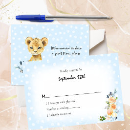 Tarjeta De Recepción Lion Cub Blue Baby Shower RSVP