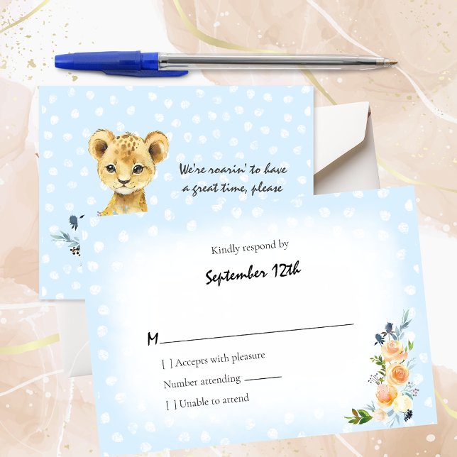 Tarjeta De Recepción Lion Cub Blue Baby Shower RSVP (Subido por el creador)
