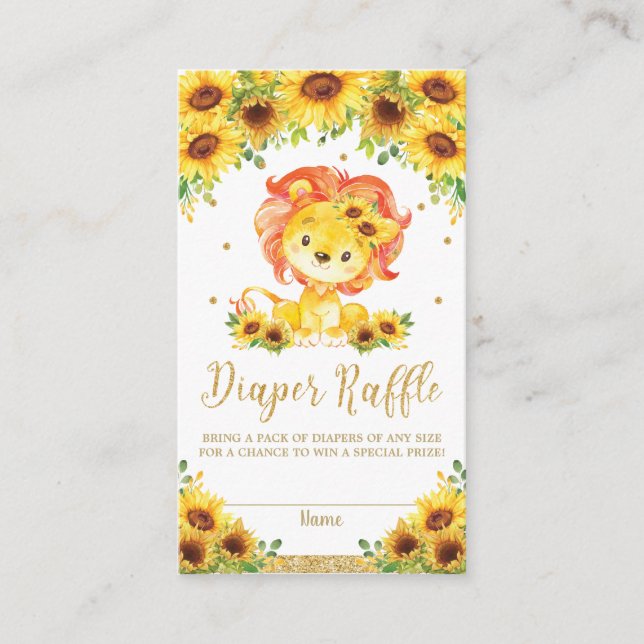 Tarjeta De Recepción Lion Sunflower Baby Shower Diaper Raffle Ticket (Anverso)