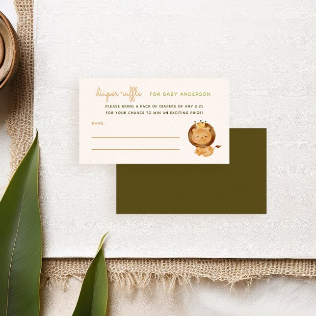 Tarjeta De Recepción Lion Wild Jungle Baby Shower Diaper Raffle (diaper raffle card with cute watercolor lion illustration for a tropical safari baby shower party)