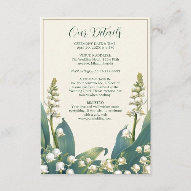 Tarjeta De Recepción Lirio elegante del valle Boda floral (Anverso)