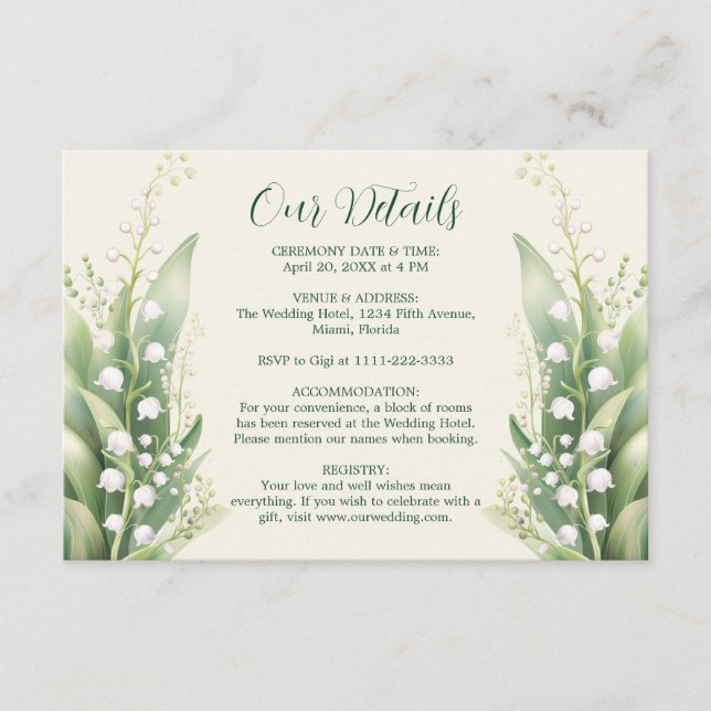 Tarjeta De Recepción Lirio elegante del valle Boda Horiz (Anverso)