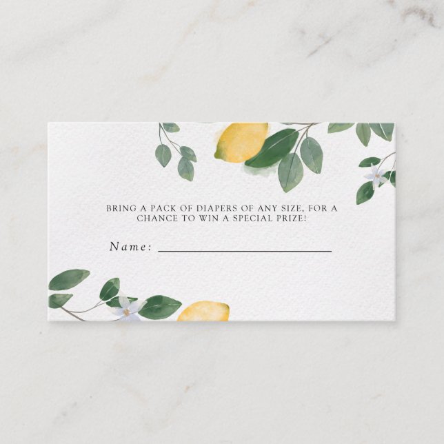 Tarjeta De Recepción Litro Botánico Baby Shower Diaper Raffle (Anverso)