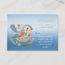 Tarjeta De Recepción Little Bird Floral Embroidery Blue Baby Shower