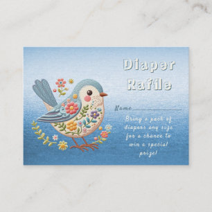 Tarjeta De Recepción Little Bird Floral Embroidery Blue Baby Shower