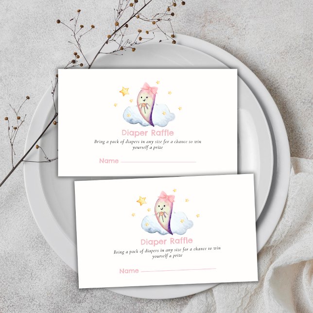 Tarjeta De Recepción Little Boo Bow Ghost Diaper Raffle Baby Shower (Little Boo Bow Ghost Diaper Raffle Baby Shower Enclosure Card)