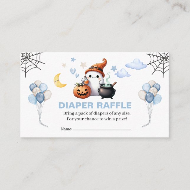 Tarjeta De Recepción Little Boo Halloween Boy Baby Shower Diaper Raffle (Anverso)