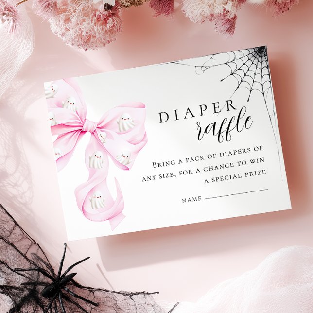 Tarjeta De Recepción Little Boo PINK Bow Baby Shower Diaper Raffle (Subido por el creador)