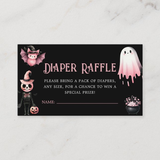 Tarjeta De Recepción Little Boo Pink Halloween Baby Shower Diaper Raffl (Anverso)