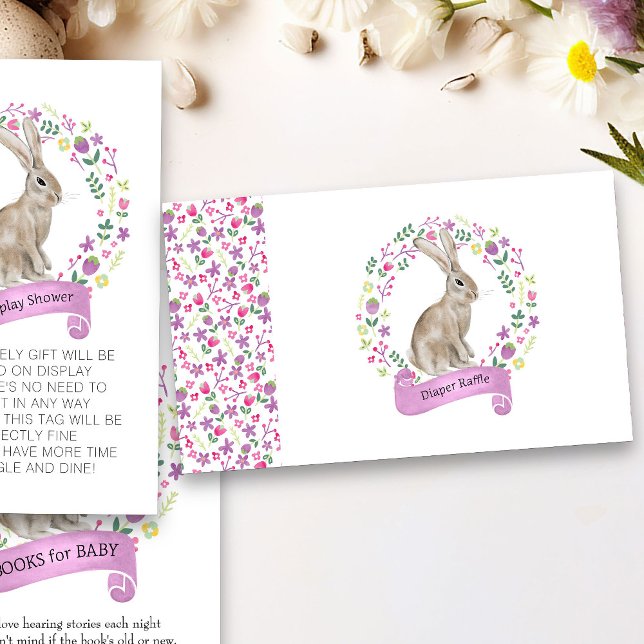 Tarjeta De Recepción Little Bunny Baby Shower Diaper Raffle Floral (Spring or Easter Diaper Raffle card from my Little Bunny & Little Lamb Baby Shower collection)