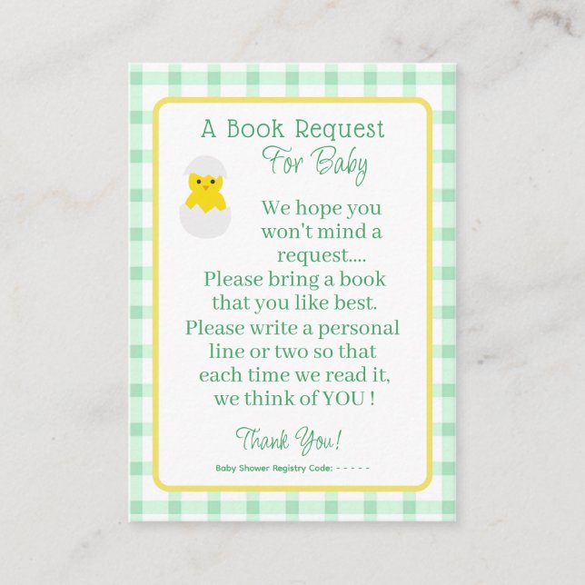 Tarjeta De Recepción Little Chick Baby Book Request Neutral Baby Shower (Anverso)