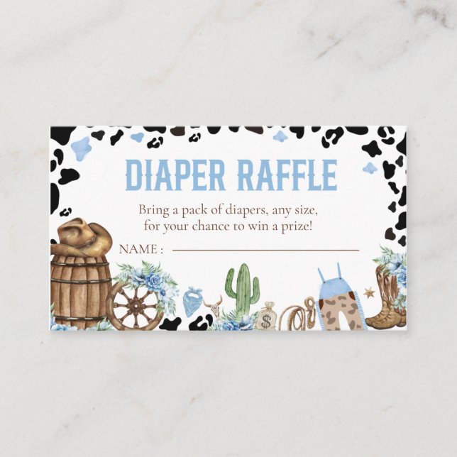 Tarjeta De Recepción Little Cowboy Diaper Raffle, Western Baby Shower (Anverso)