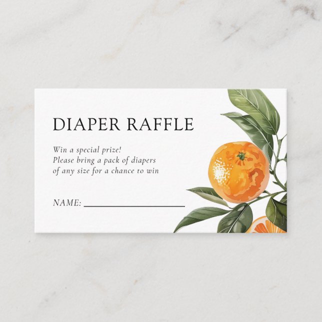 Tarjeta De Recepción Little Cutie Citrus Baby Shower Diaper Raffle (Anverso)