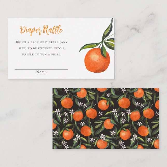 Tarjeta De Recepción Little Cutie Mandarin Baby Shower Diaper Raffle (Anverso / Reverso)