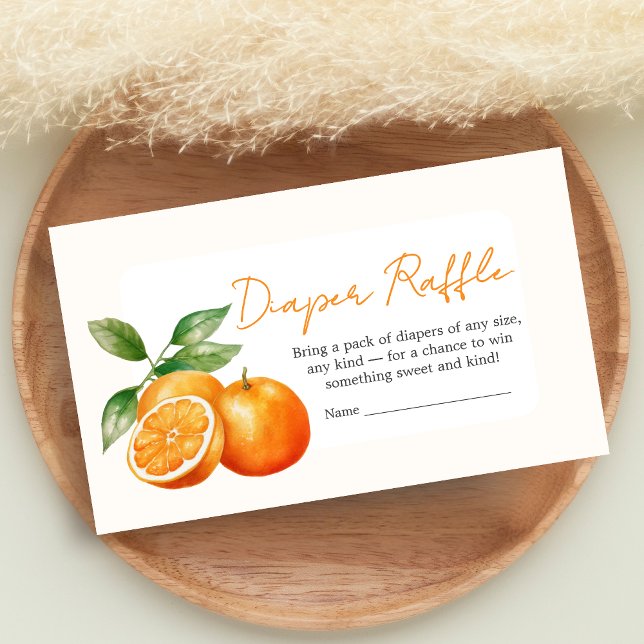 Tarjeta De Recepción Little Cutie Orange Baby Shower Diaper Raffle (Little Cutie Baby Shower Diaper Raffle)