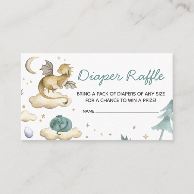 Tarjeta De Recepción Little Dragon Baby Shower Diaper Raffle (Anverso)