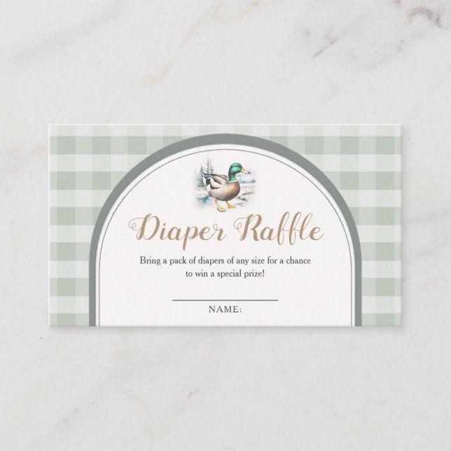 Tarjeta De Recepción Little Duckling Gingham Baby Shower Diaper Raffle (Anverso)