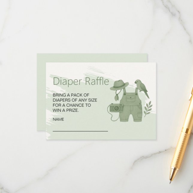 Tarjeta De Recepción Little Explorer Baby Shower Diaper Raffle (Anverso/Reverso In Situ)