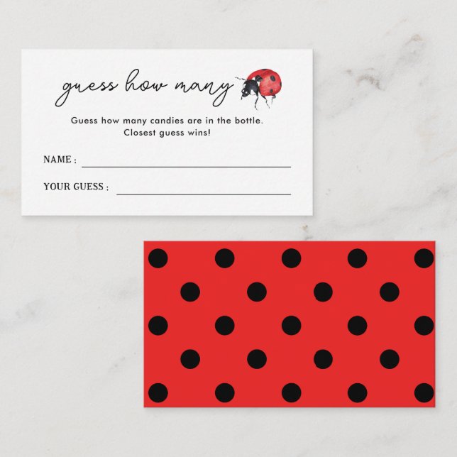 Tarjeta De Recepción Little Ladybug Baby Shower Adivina cuántos juegos (Anverso / Reverso)