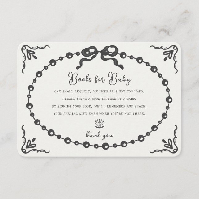 Tarjeta De Recepción Little Pearl Coquette Bow Books for Baby Insert (Anverso)