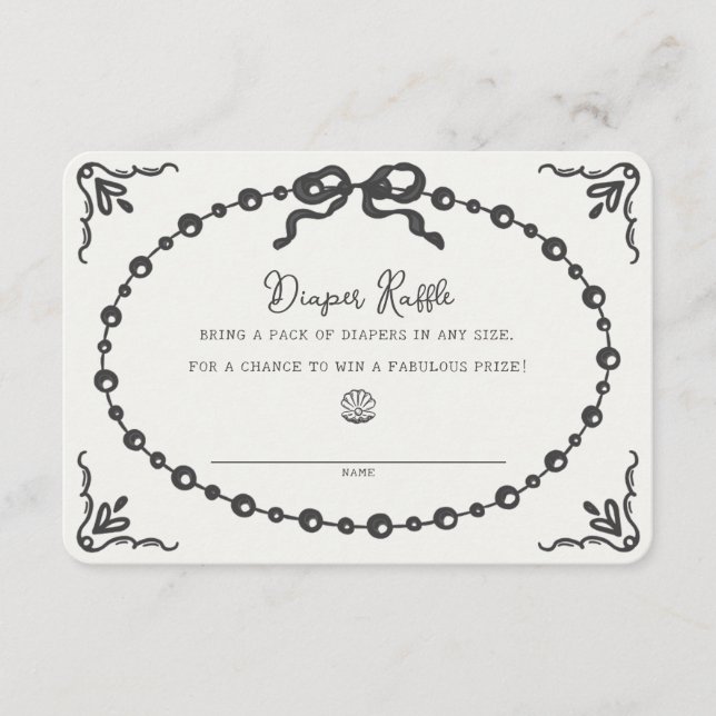 Tarjeta De Recepción Little Pearl Coquette Bow Diaper Raffle Insert (Anverso)
