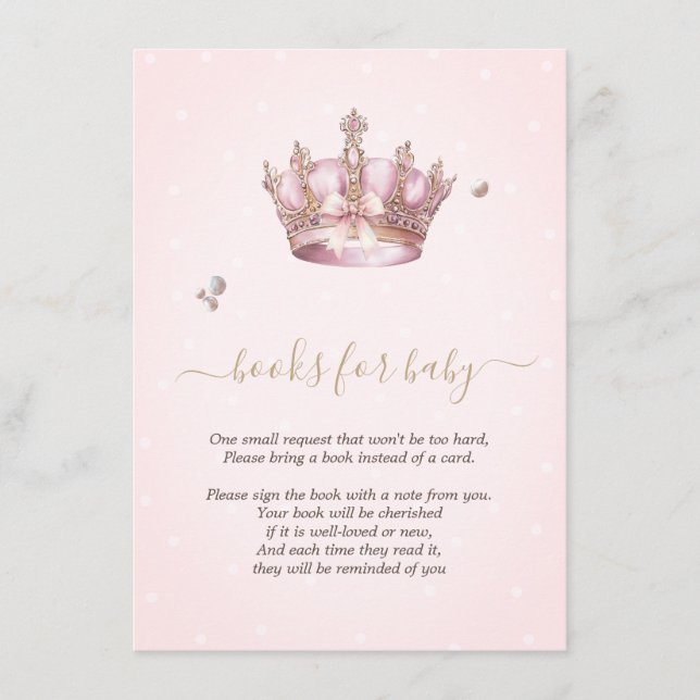 Tarjeta De Recepción Little Princess Crown Pearls Dots Baby Shower (Anverso)