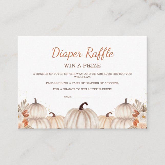 Tarjeta De Recepción Little Pumpkin Baby Shower Diaper Raffle Ticket (Anverso)