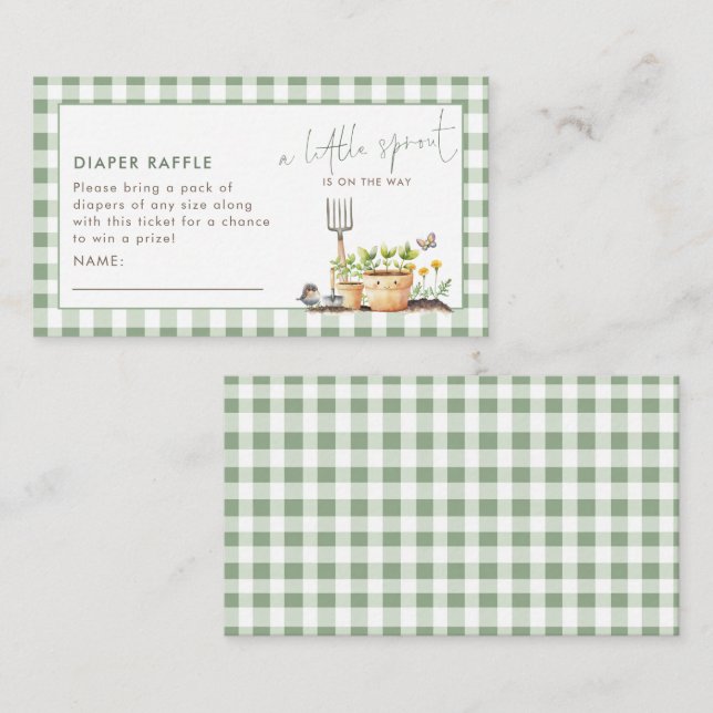 Tarjeta De Recepción Little Sprout Diaper Raffle Gingham Baby Shower (Anverso / Reverso)