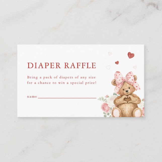Tarjeta De Recepción Little Sweetheart Heart Bear Diaper Raffle Card (Anverso)