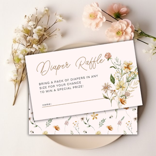 Tarjeta De Recepción Little Wildflower Floral Baby Shower Diaper Raffle (Little Wildflower Floral Baby Shower Diaper Raffle Enclosure Card)