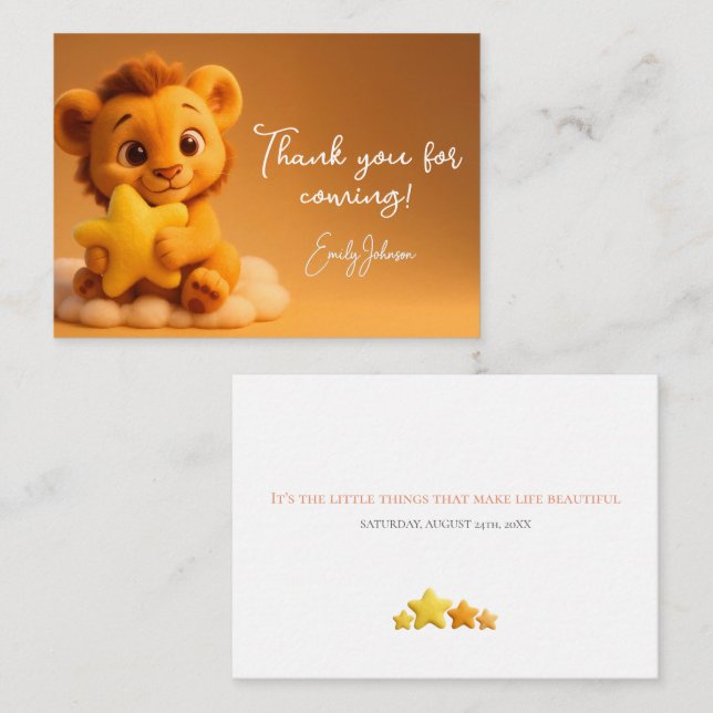 Tarjeta De Recepción Littler Lion & Star - Baby Shower Thank You Card (Anverso / Reverso)