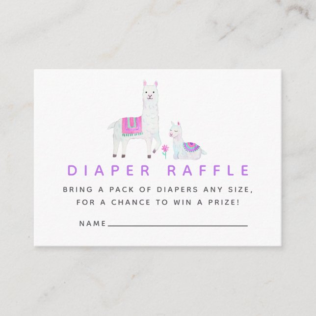 Tarjeta De Recepción Llama acuarela tema Baby Shower Diaper Raffle (Anverso)