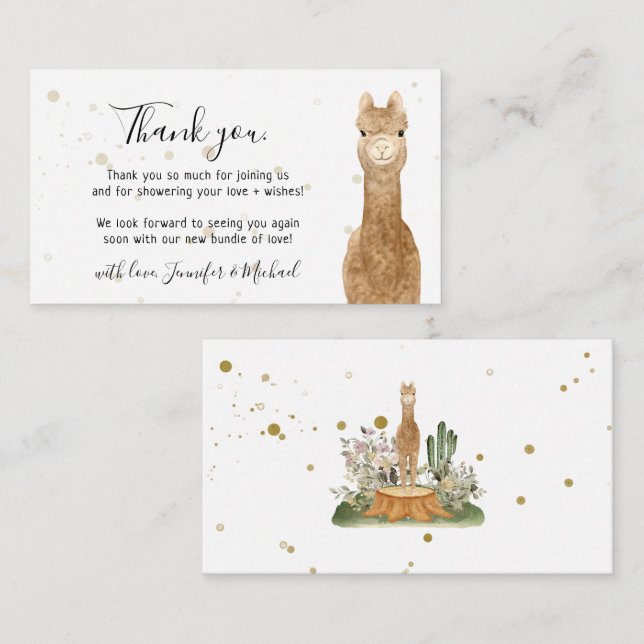 Tarjeta De Recepción Llama Alpaca Mini Gracias Rústico (Anverso / Reverso)