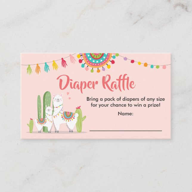 Tarjeta De Recepción Llama Diaper Raffle Card Fiesta Cactus Beber ducha (Anverso)