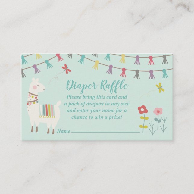 Tarjeta De Recepción Llama Diaper Raffle Card Mint Sexo Neutral (Anverso)