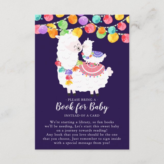 Tarjeta De Recepción Llama Mama Baby Shower Book for Baby Card (Anverso)