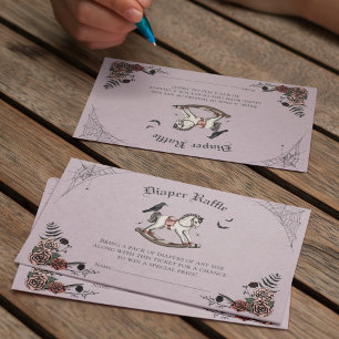 Tarjeta De Recepción Lluvia de Pañales para Baby Shower Gótico Morado y