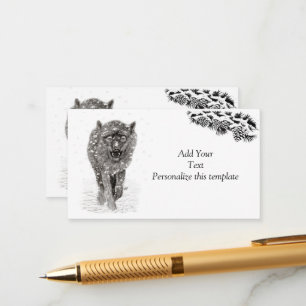 Tarjeta De Recepción Lobo negro enojado en la nieve, invierno salvaje