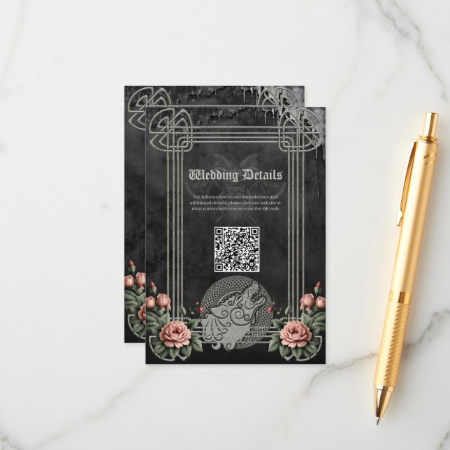 Tarjeta De Recepción Lobo vikinés y Rosas. Una cabeza de lobo estilizad (Anverso/Reverso In Situ)