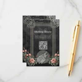 Tarjeta De Recepción Lobo vikinés y Rosas. Una cabeza de lobo estilizad