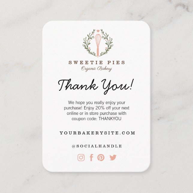 Tarjeta De Recepción Logo De Bakery Whisk Gracias Por Tu Compra (Anverso)