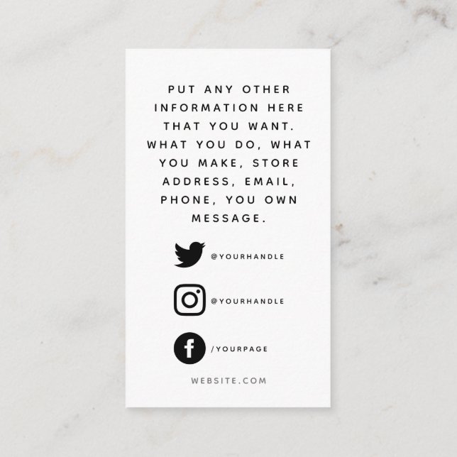 Tarjeta De Recepción Logotipos sociales, pedido de clientes en blanco y (Reverso)