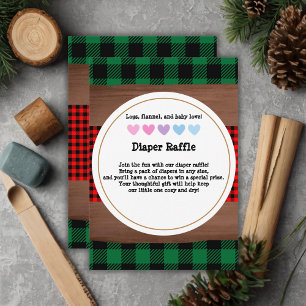 Tarjeta De Recepción Logs Flannel Rustic Plaid Hearts Baby Shower