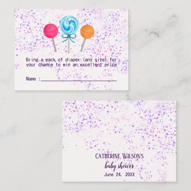 Tarjeta De Recepción Lollipops Candy Land Baby Shower Diaper Rafffle (Anverso / Reverso)