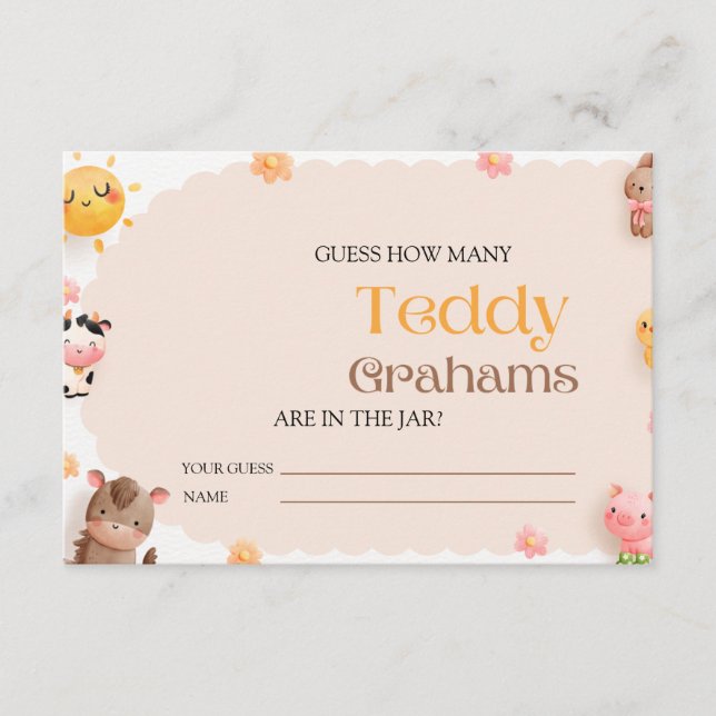 Tarjeta De Recepción Los animales de granja Baby Shower adivinan cuánto (Anverso)