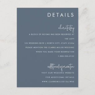 Tarjeta De Recepción Los detalles clásicos del Boda azul turbio y Minim