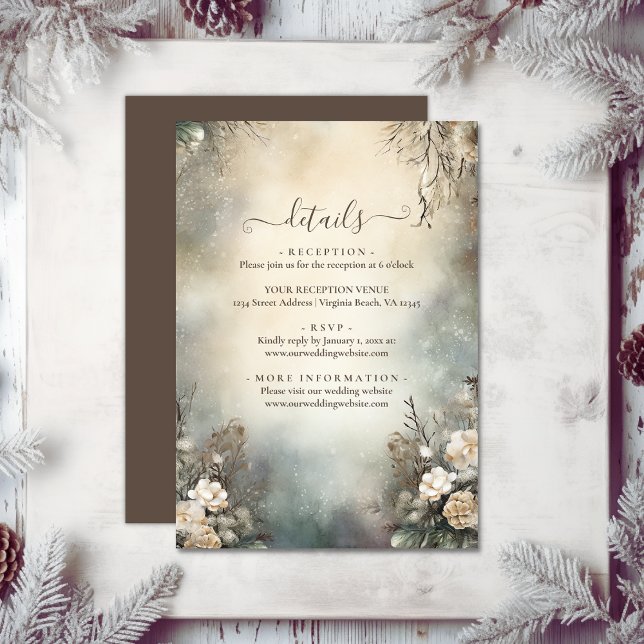 Tarjeta De Recepción Los encantadores detalles del Boda Floral de Winte (Enchanting Winter Garden Floral Wedding Details Enclosure Card)