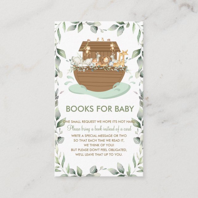 Tarjeta De Recepción Los libros de Baby Shower de verde arca de Noé par (Anverso)