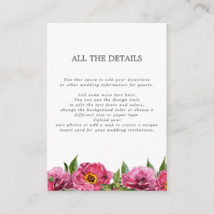 Tarjeta De Recepción Los maravillosos Pink Magenta Peonies dan todos lo